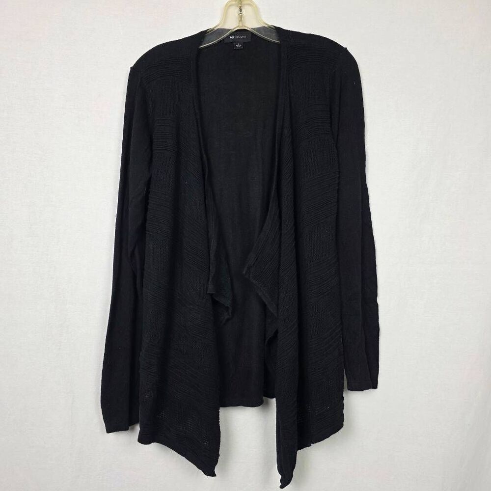 AB Studio Black Open Front Cardigan Sweater Large - Picture 2 of 8